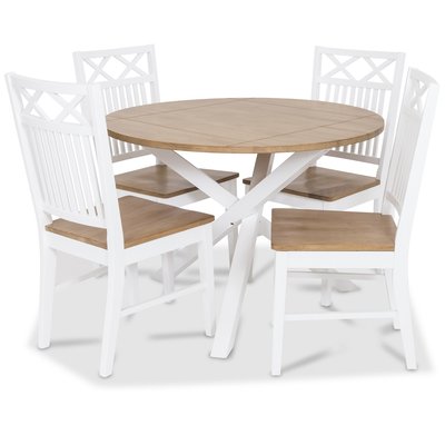 Skagen matgrupp - Runt bord inklusive 4 st Herrgrd Gripsholm stolar ekbetsad sits - Vit/Ekbets
