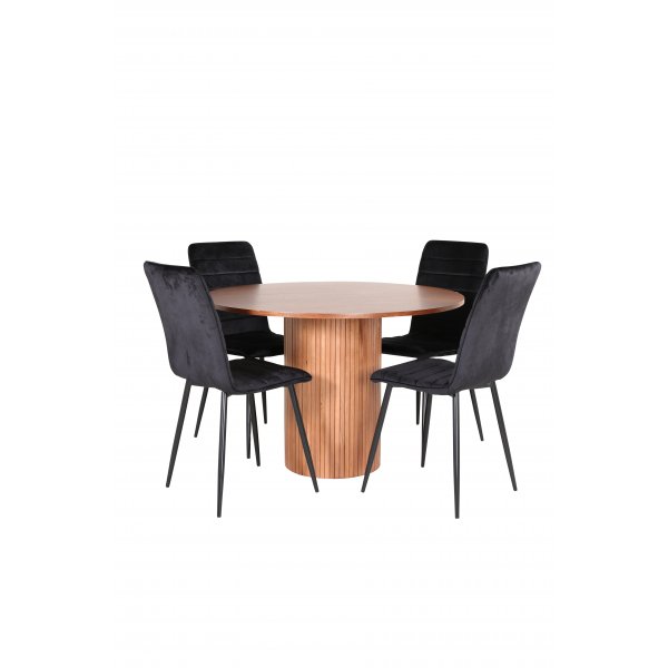 Bianca Matgrupp runt valnt matbord med 4 st Windu Lyx svart stolar