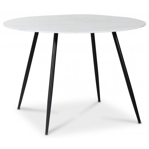 Art runt matbord 110 cm - Marmorerat glas / Svart