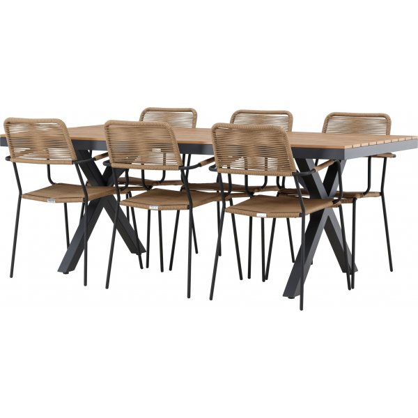 Garcia rektangulär matgrupp med 6 st Lindos stolar - Brun/svart + 6.00 x Stolsdyna Garcia rektangulär matgrupp med 6 st Lindos stolar - Brun/svart + 6.00 x Stolsdyna