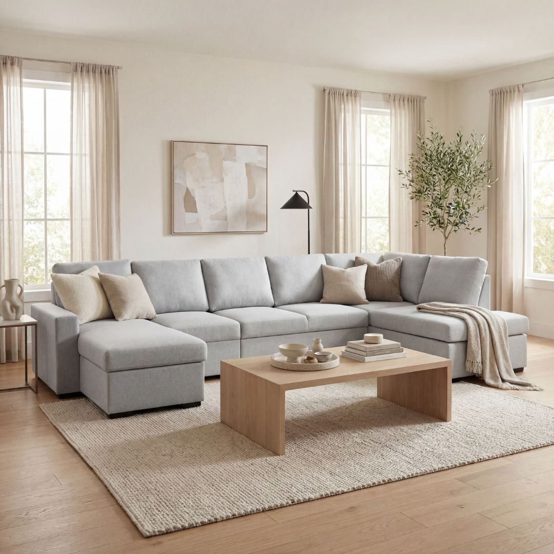 U-soffa med förvaring 367 cm grå U-soffa med förvaring 367 cm grå