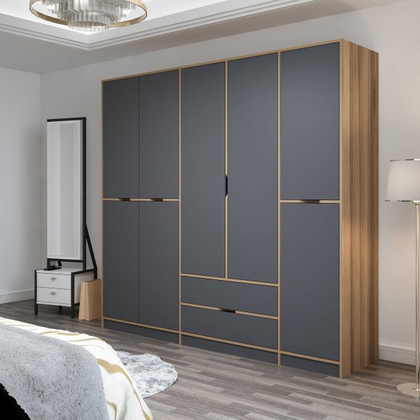 Armoire Elina 232 x 52 x 208 cm - Anthracite/marron Armoire Elina 232 x 52 x 208 cm - Anthracite/marron