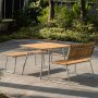 Mllan utegrupp i teak: soffa + bnk och matbord 120x80 cm