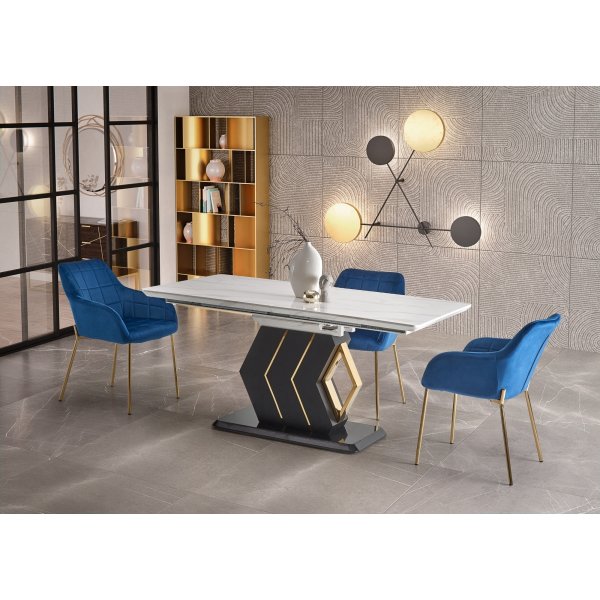Table à manger Vincenzo 160-200 x 90 cm - Marbre blanc/noir/or Table à manger Vincenzo 160-200 x 90 cm - Marbre blanc/noir/or