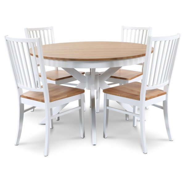 Table à manger ronde Tromsö 120 cm - Blanc / Chêne + Pieds de meubles Table à manger ronde Tromsö 120 cm - Blanc / Chêne + Pieds de meubles