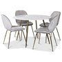 Art matgrupp: Runt bord marmor/Mssing + 4 st Deco stolar ljusgr sammet / mssing