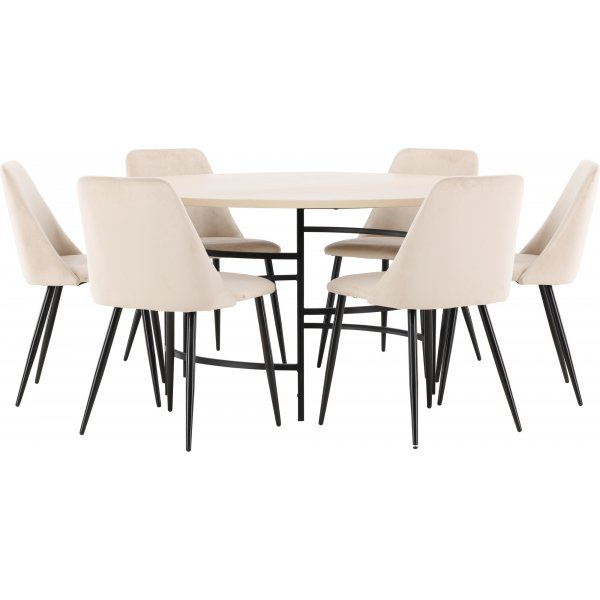 Matbord Copenhagen med 6 st Night stolar - Beige/svart/whitewash