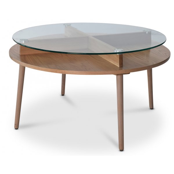 Solo soffbord 90 cm - Ljus ek / glas
