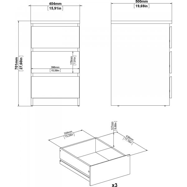 Naia smal byrå med 3 lådor - Vit Naia smal byrå med 3 lådor - Vit
