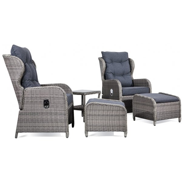 Santiago utemöbelset med fällbara fåtöljer och bord i grå rotting Santiago utemöbelset med fällbara fåtöljer och bord i grå rotting