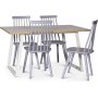 Edge matgrupp; Matbord i vit HPL 140x90 cm med 4 st gra Dalsland pinnstolar