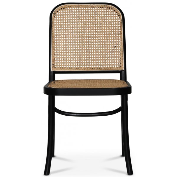 Zwarte stoel met rotan rugleuning en zitting - Tone + Stoel kussen Zwarte stoel met rotan rugleuning en zitting - Tone + Stoel kussen