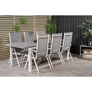 Groupe de repas extrieur Levels avec 6 chaises position Break - Gris/Blanc