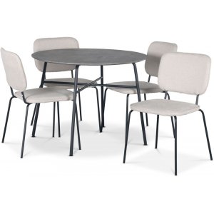 Groupe de repas Tufta table 100 cm imitation bton + 4 chaises Lokrume beige