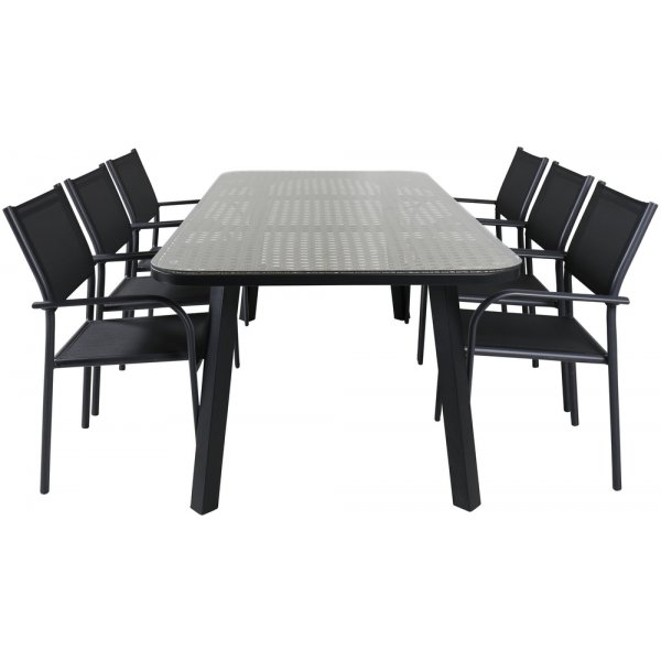 Paola utematgrupp med 6 st Santorini stolar - Svart/Natur