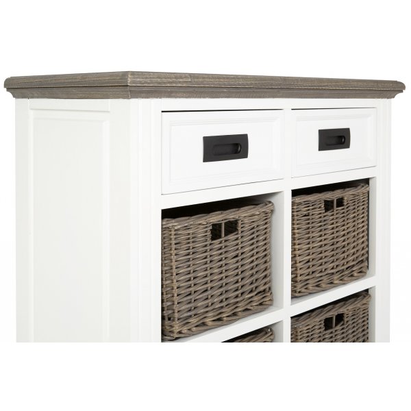 Malou Byrå med förvaring och rottinglådor - Vit/brungrå Malou Byrå med förvaring och rottinglådor - Vit/brungrå