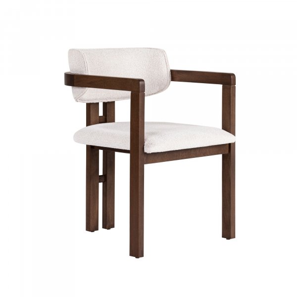 Karmstol Torpin i vit chenille och m�rk valn�t