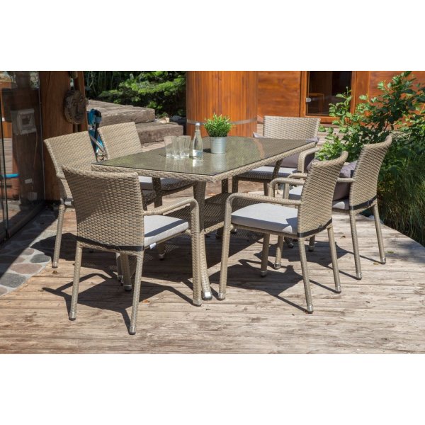 Matgrupp Sumba bord + 6 stolar & sittdynor - Beige melerad