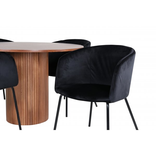 Bianca Matgrupp runt valn�t matbord med 4 st Berit svart stolar