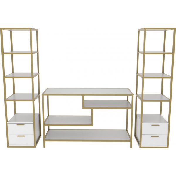 Banc média Robbins avec tablettes - Or/blanc Banc média Robbins avec tablettes - Or/blanc