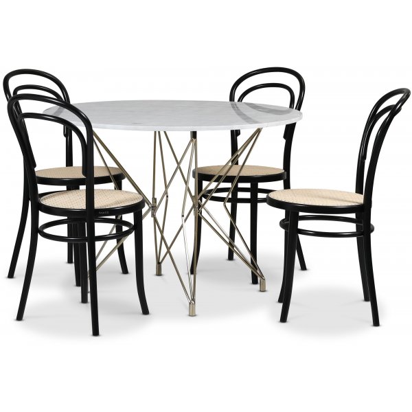 Zoo matgrupp 105 cm inkl. 4 st Stol No14 stolar - Mssing / Ljus marmor