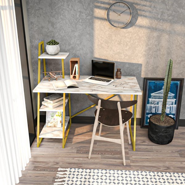 Admira bureau 120 x 60 cm - Wit/goud