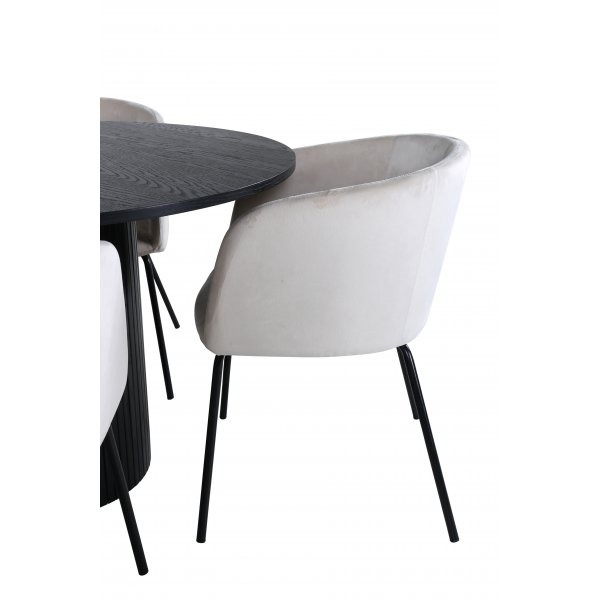 Bianca Matgrupp runt svart matbord med 4 st Berit beige stolar Bianca Matgrupp runt svart matbord med 4 st Berit beige stolar