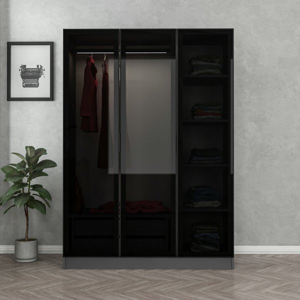 Armoire Cavolo 135 cm - Anthracite/noir