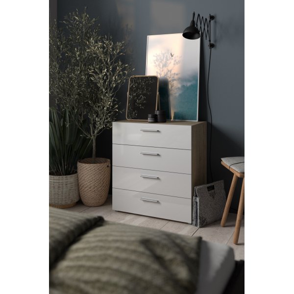 Pepe brede ladekast met 4 lades - Eiken/wit Pepe brede ladekast met 4 lades - Eiken/wit
