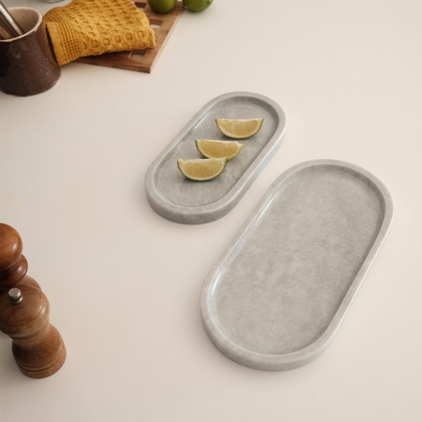 Dekorationsfat i grå marmor från Verona - 2 delar - 25/30 x 12/15 x 2 cm Dekorationsfat i grå marmor från Verona - 2 delar - 25/30 x 12/15 x 2 cm