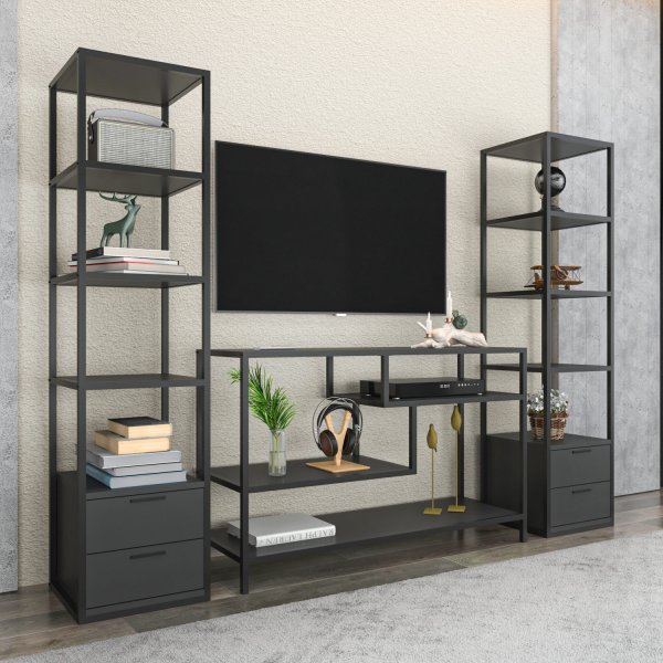Robbins TV-bänk med hyllor - Svart/antracit Robbins TV-bänk med hyllor - Svart/antracit