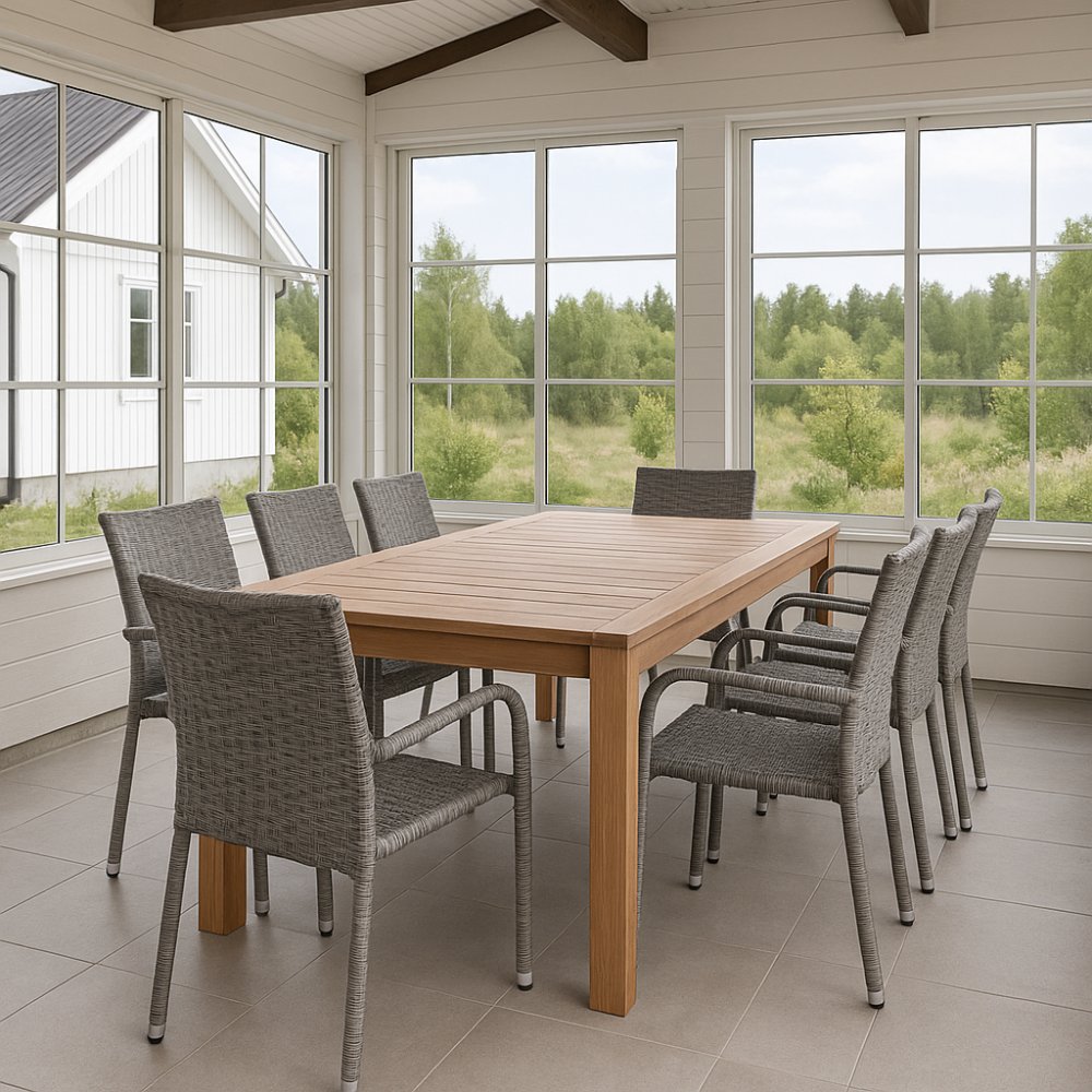 Utegrupp: 8 stolar och teakbord 210 x 90 cm - Utematgrupper, Utemöbelgrupper, Utemöbler