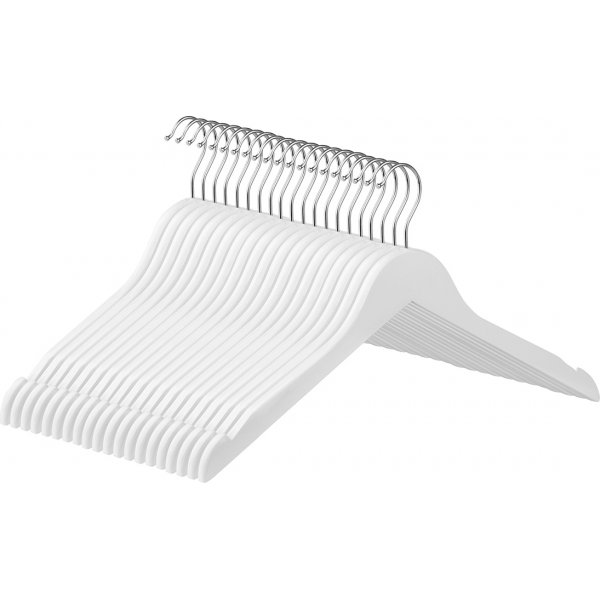Klädgalge utan byxslå, trä, 44,5 cm, 20-pack - Vit Klädgalge utan byxslå, trä, 44,5 cm, 20-pack - Vit