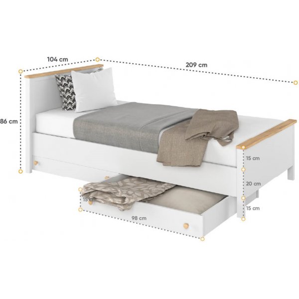 Eldon bed 100x200 cm - Wit/eiken