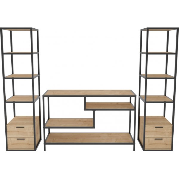 Banc mdia Robbins avec tablettes - Noir/chne