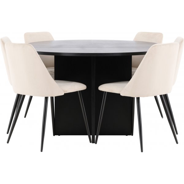 Matbord Strada med 6 st Night stolar - Beige/svart + 6.00 x Stolsdyna