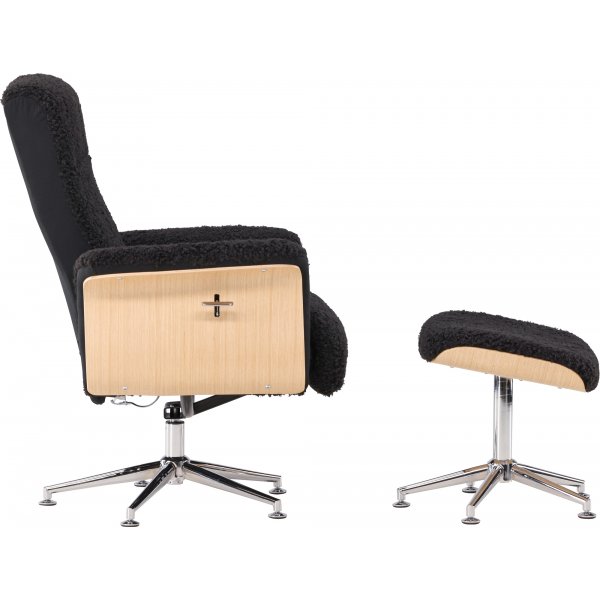 Hagn reclinerftlj med fotpall - Svart/oljad ek + Textilrengring fr mbler