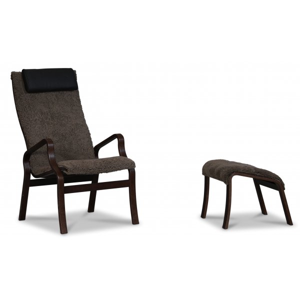 Lammet / Fushion fotpall i fårskinn scandinavian expresso - Mörk valnöt Lammet / Fushion fotpall i fårskinn scandinavian expresso - Mörk valnöt