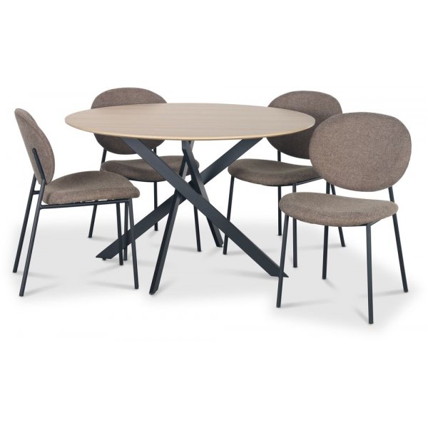 Hogrn matgrupp 120 cm bord i ljust tr + 4 st Tofta bruna stolar