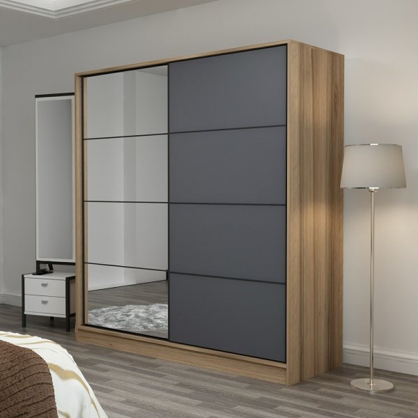 Armoire Kapusta avec porte miroir, 180 cm - Marron/anthracite Armoire Kapusta avec porte miroir, 180 cm - Marron/anthracite