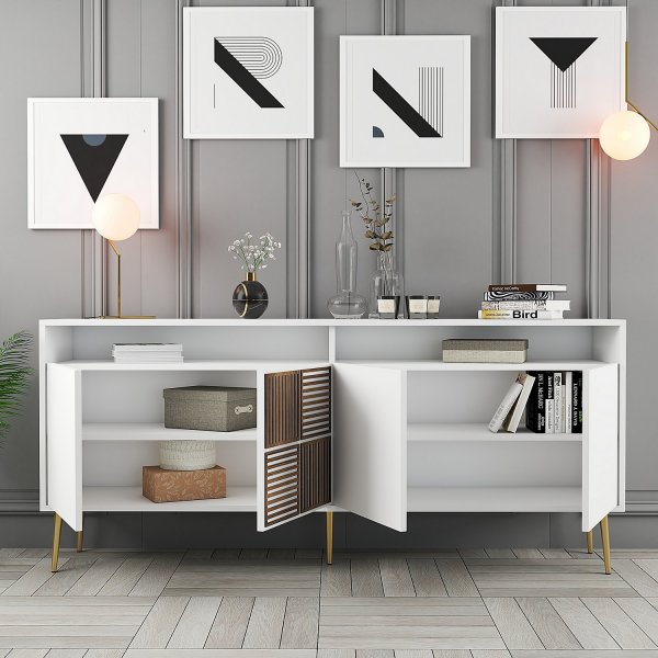 Milan skänk 180 cm - Vit/guld Milan skänk 180 cm - Vit/guld