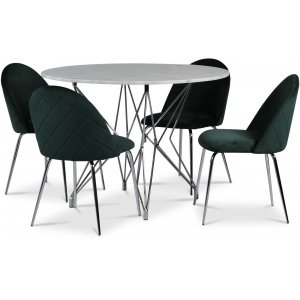 Groupe de repas Zoo 105 cm incl. 4 Chaises Plaza en velours - Chrome / Marbre clair