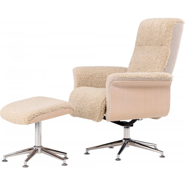 Hagön reclinerfåtölj med fotpall - Beige fårskinnsimitation/whitewash ek + Textilrengöring för möbler Hagön reclinerfåtölj med fotpall - Beige fårskinnsimitation/whitewash ek + Textilrengöring för möbler