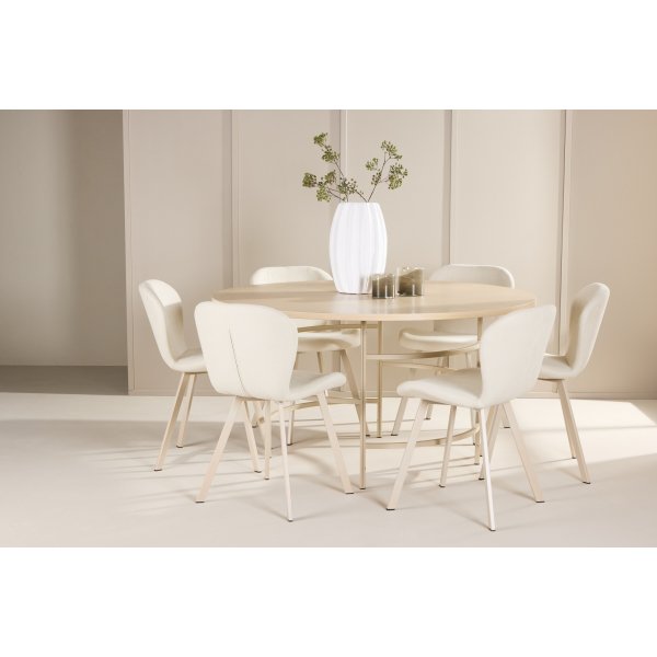 Matbord Copenhagen med 6 st Lilja stolar - Beige/whitewash + 6.00 x Servettringar