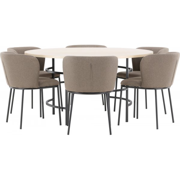 Matbord Copenhagen med 6 st Edina stolar - Brun/svart/whitewash + 6.00 x Stolsdyna