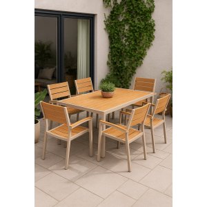 Matgrupp med 4 stolar och matbord 150 x 90 cm beige/ek - Las Vegas Matgrupp med 4 stolar och matbord 150 x 90 cm beige/ek - Las Vegas