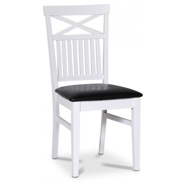 Skagen matgrupp; matbord 160/210x90 cm - Vit / brunoljad ek med 6 st Fårö stolar med kryss i ryggen och svart PU-sits + 6.00 x Stolsdyna Skagen matgrupp; matbord 160/210x90 cm - Vit / brunoljad ek med 6 st Fårö stolar med kryss i ryggen och svart PU-sits + 6.00 x Stolsdyna