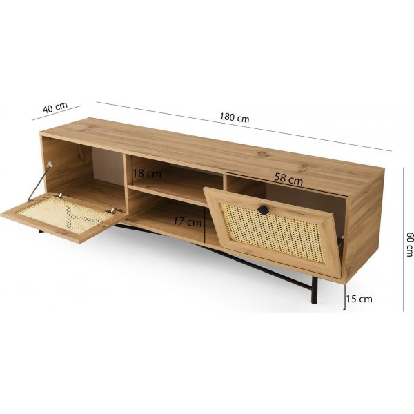 Banc multimdia Begonya 180 cm - Chne/noir