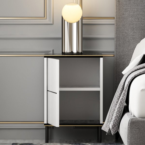Emmi nachtkastje - Wit/zwart/goud Emmi nachtkastje - Wit/zwart/goud