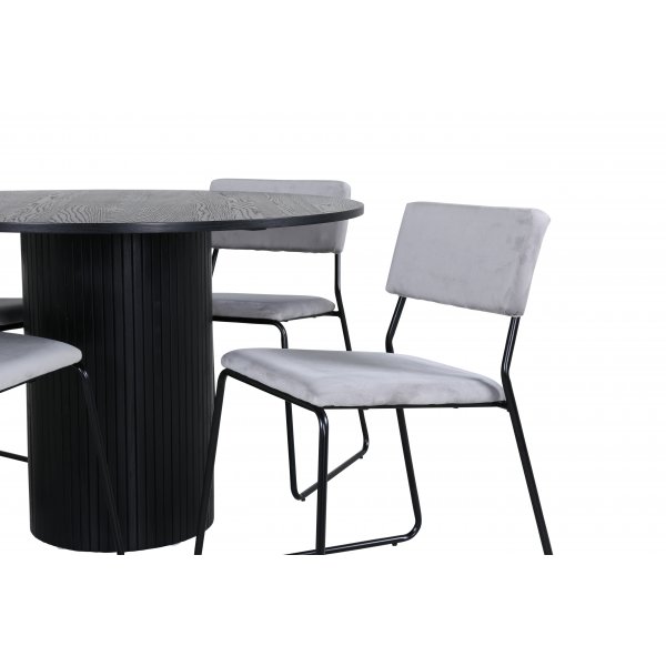 Bianca Matgrupp runt svart matbord med 4 st Kenth grå stolar Bianca Matgrupp runt svart matbord med 4 st Kenth grå stolar